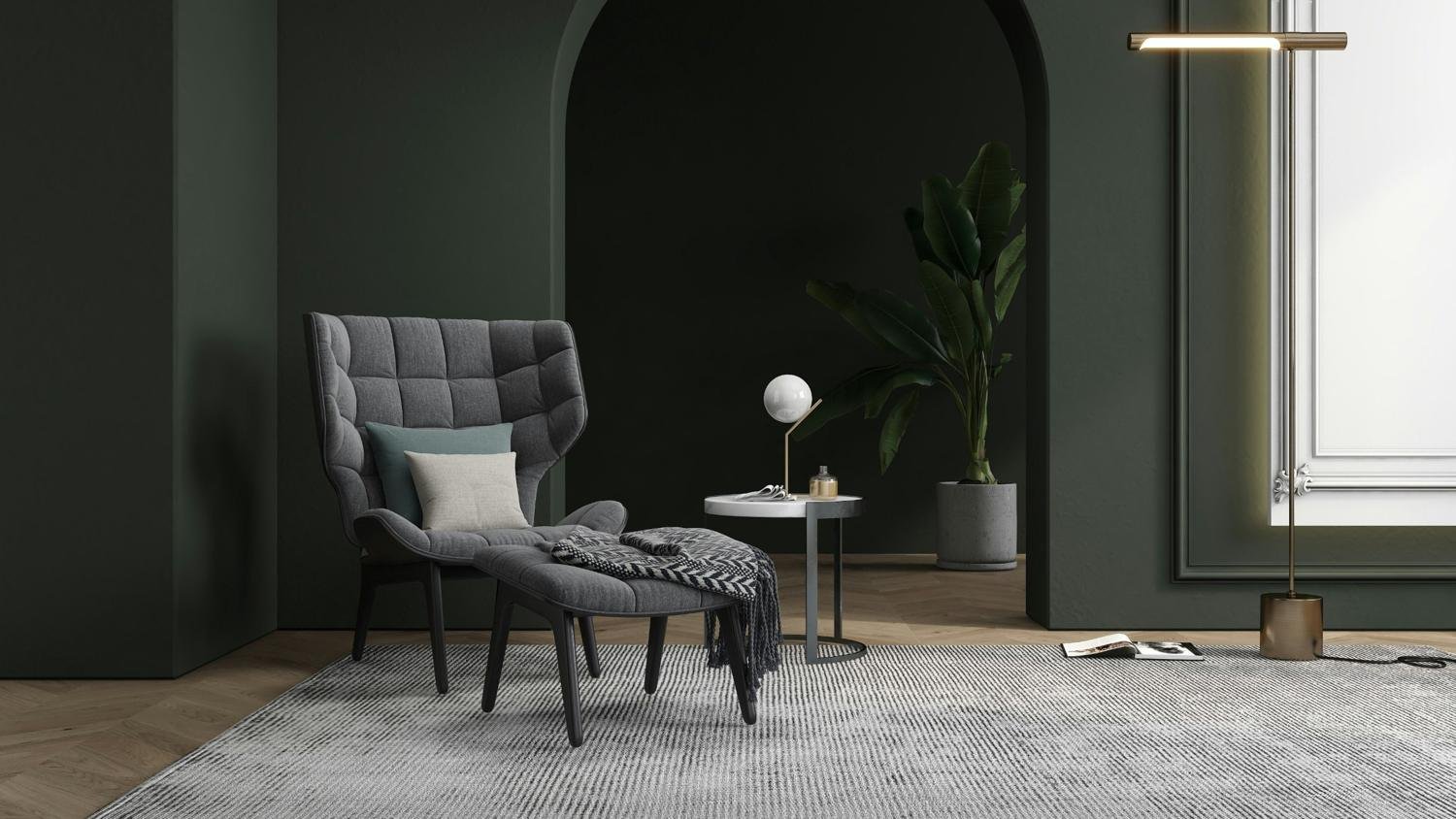 Deep green reading corner